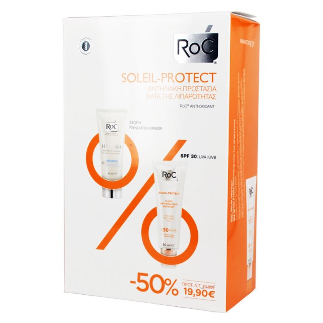 Roc Soleil Protect Roc Hydra+ 24ωρη Ενυδατική Κρέμα 40ml & Αντηλιακή Κρέμα Προστασίας για Ενυδάτωση SPF30+ 50ml