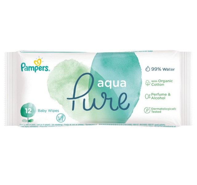 Pampers Aqua Pure Μωρομάντηλα Travel Size 12τεμ