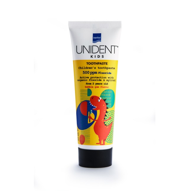 Intermed Unident Kids Toothpaste 500ppm Fluoride Από 2 Ετών με Γεύση Τσιχλόφουσκα 50ml