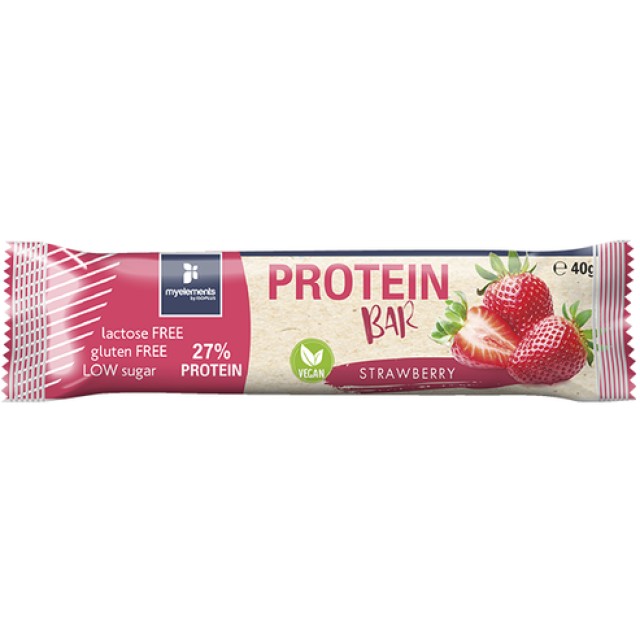 My Elements Vegan Protein Bar Strawberry Μπάρα Πρωτεΐνης Χωρίς Λακτόζη και Γλουτένη 40gr