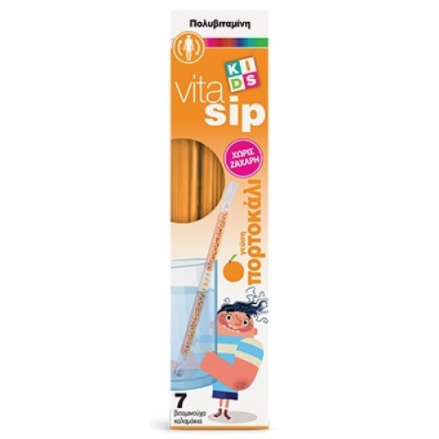 Power Health Vitasip Kids Καλαμάκια Πολυβιταμίνη Χωρίς Ζάχαρη με Γεύση Πορτοκάλι 7τμχ