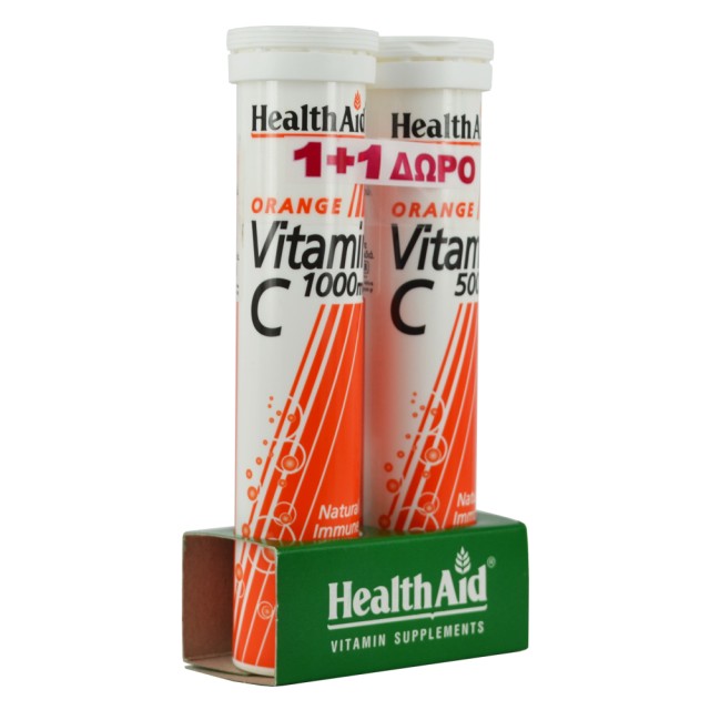 HEALTH AID Vitamin C 1000mg & 500mg Πορτοκάλι - 20 + 20 Tabs ΔΩΡΟ