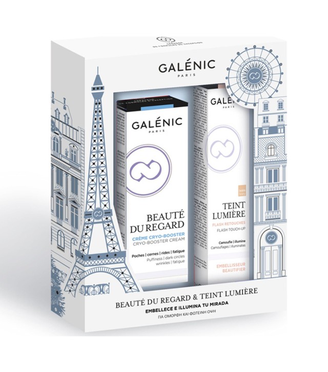 Galenic Set Beaute du Regard Creme Cryo-Booster Κρέμα Ματιών Πολλαπλής Δράσης 15ml & ΔΩΡΟ Teint Lumiere Flash Touch-Up Πινέλο για Μαύρους Κύκλους & τα Σημάδια της Κούρασης 2ml