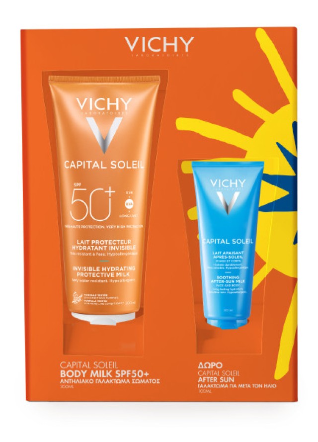 Vichy Set Capital Soleil Ενυδατικό Αντηλιακό Γαλάκτωμα Σώματος SPF50 300ml + Δώρο Vichy Γαλάκτωμα για μέτα τον Ήλιο 100ml