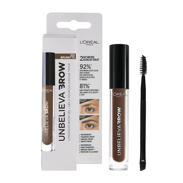 L'Oreal Paris Unbelieva Longwear Brow Gel 105 Brunette 3.4ml