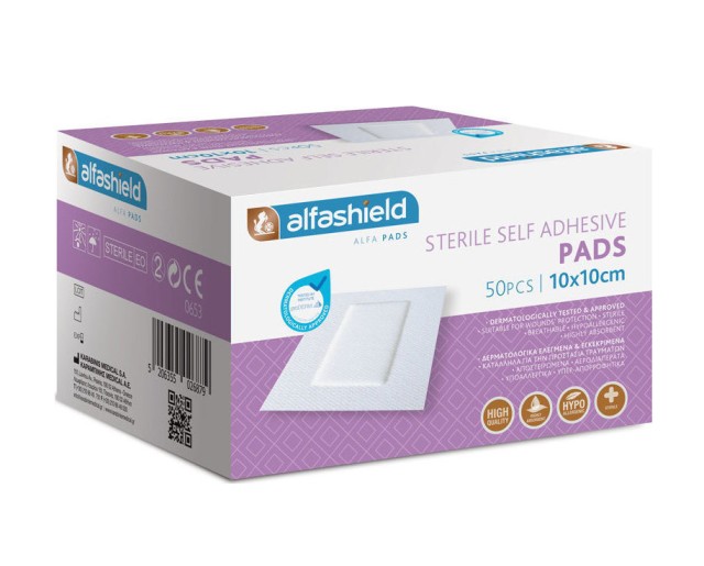 Alfashield Self Adhesive Pad 10cmX10cm Αποστειρωμένο Αντικολλητικό Υποαλλεργικό Αυτοκόλλητο Επίθεμα 50τμχ