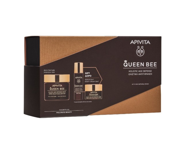 Apivita Set Queen Bee Holistic Age Defense Πλούσιας Υφής 50ml + Δώρο Queen Bee Age Defense Serum 10ml + Δώρο Queen Bee Age Defense Night Cream 15ml