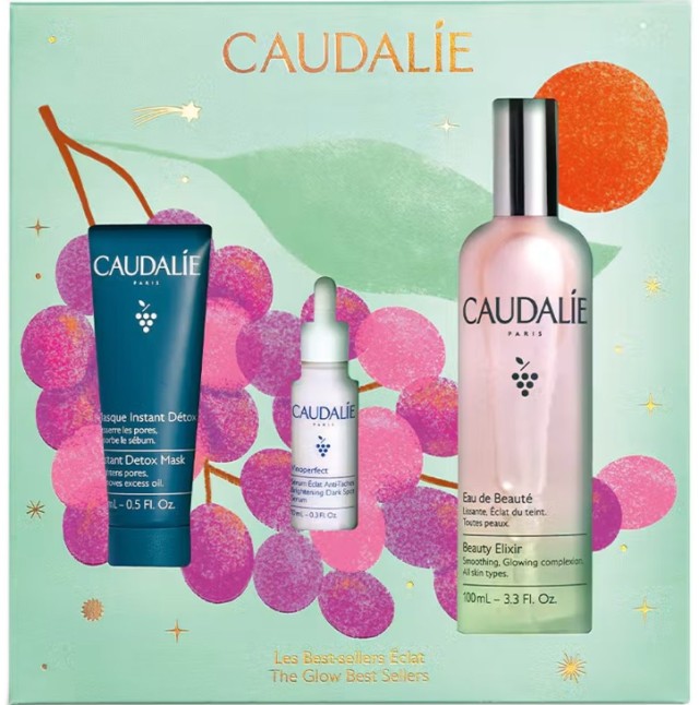 Caudalie Set The Glow Best Sellers- Beauty Elixir Ελιξήριο Ομορφιάς 100ml+ Instant Detox Mask Μάσκα Αποτοξίνωσης με Ροζ Άργιλο 15ml +Brightening Dark Spot Serum Ορός Προσώπου Λάμψης 10ml