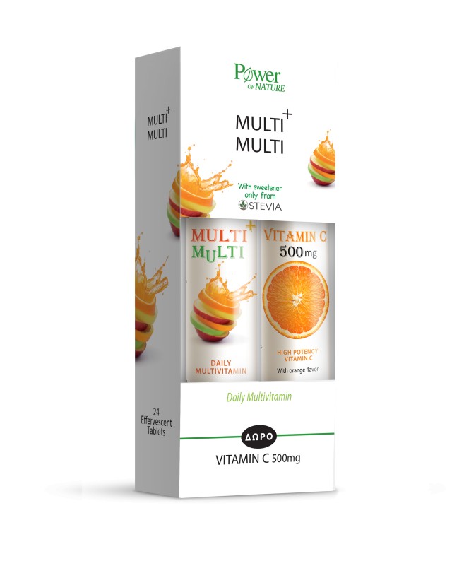 Power Health Multi+Multi Συμπλήρωμα Διατροφής με Γλυκαντικό από Στέβια + Δώρο Vitamin C 500mg