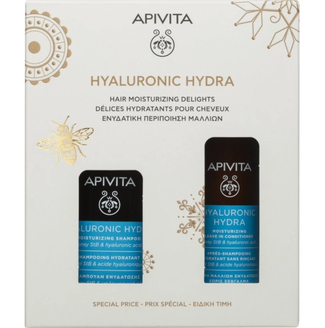 Apivita Set Hyaluronic Hydra Moisturizing Shampoo with Hyaluronic Acid & Honey 250ml + Moisturizing Leave In Conditioner with Hyaluronic Acid & Honey 100ml