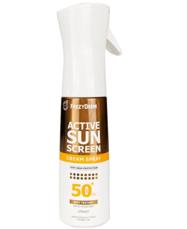 Frezyderm Active Αντηλιακή Κρέμα σε Spray SPF50+ με Χρώμα για Χρυσαφένιο Μαύρισμα 275ml