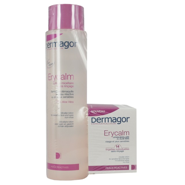 Inpa Dermagor Erycalm Lotion Micellaire Λοσιόν Καθαρισμού Προσώπου & Ματιών χωρίς Οινόπνευμα, 400ml & ΔΩΡΟ Dermagor Erycalm Lotion Micellaire Wipes Λοσιόν Καθαρισμού σε Μαντηλάκια, 14 wipes