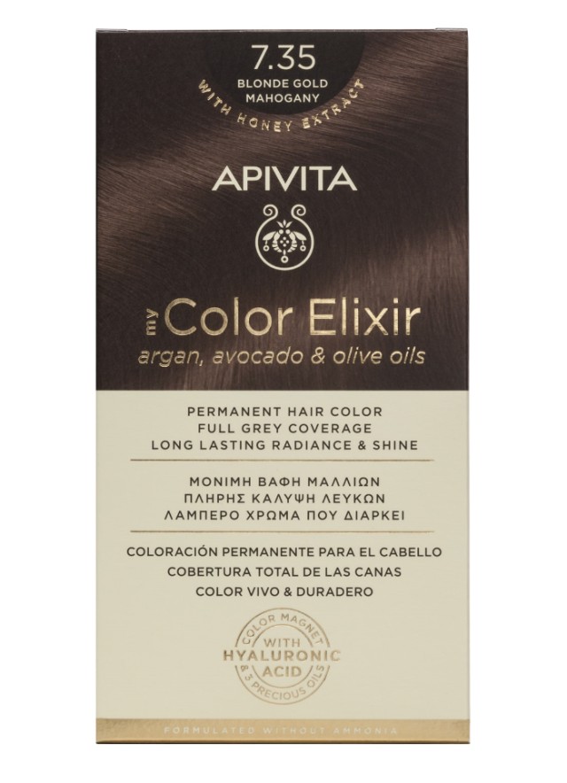 Apivita My Color Elixir kit Μόνιμη Βαφή Μαλλιών 7.35 Ξανθό ΜΕΛΙ ΜΑΟΝΙ