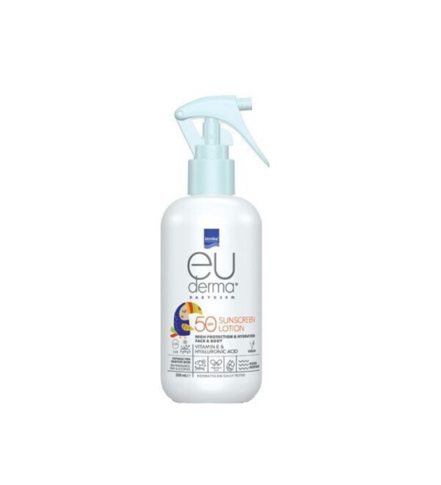 Intermed Euderma Baby Lotion Λεπτόρρευστο Βρεφικό Αντηλιακό Γαλάκτωμα Spray για Πρόσωπο & Σώμα Spf50 200ml