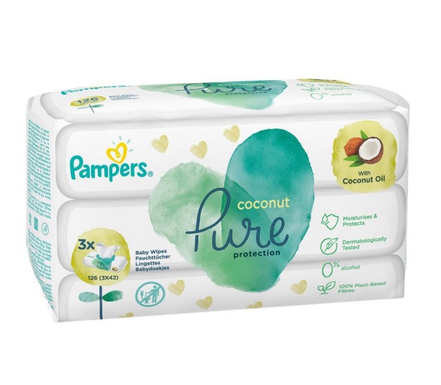 Pampers Coconut Pure Μωρομάντηλα (3x42) 126τμχ