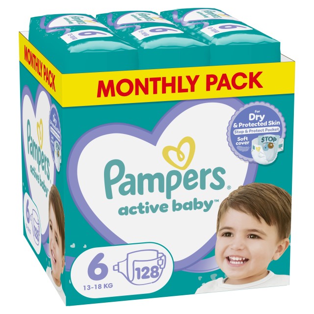 Pampers Active Baby No.6 (13-18kg) 128τμχ