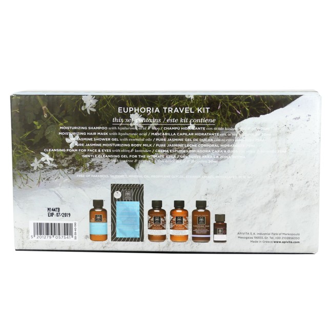 Apivita Euphoria Travel Kit με Moisturizing Shampoo 75ml + Moisturizing Hair Mask 20ml + Pure Jasmine Shower Gel 75ml + Pure Jasmine Moisturizing Body Milk 75ml + Cleansing Foam for Face & Eyes 75ml & Gentle Cleansing Gel for the Intimate Area 20ml