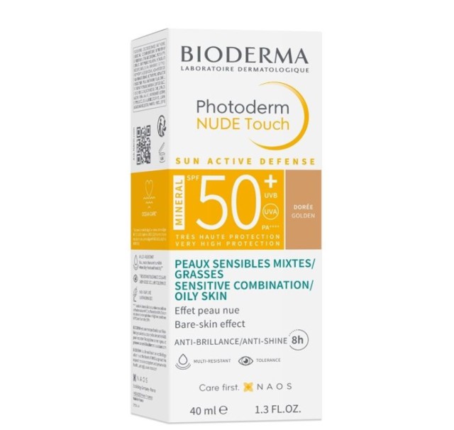 Bioderma Photoderm Nude Touch Mineral Αντηλιακή Κρέμα Προσώπου με SPF50+ Doree Golden 40ml