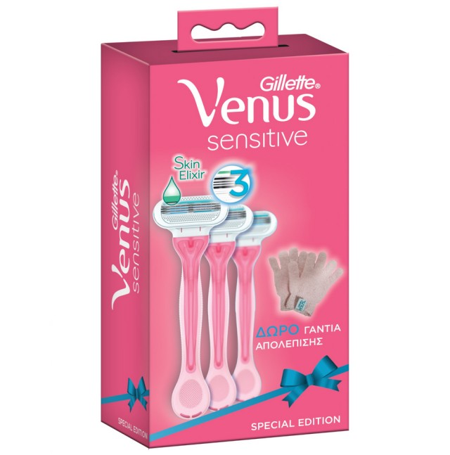 Gillette Venus Sensitive Skin Elixir + ΔΩΡΟ Γάντια Απολέπισης