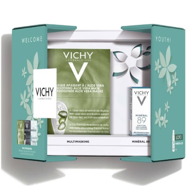 Vichy Set Welcome Youth Multimasking Soothing Aloe Vera Mask 2 X 6ml + Vichy Detox Clarifying Charcoal Mask 2 X 6ml + Vichy Μάσκα Ενυδάτωσης για Άμεση Καταπράυνση 2 Χ 6ml + Vichy Mineral 89 Booster Quotidien 5ml