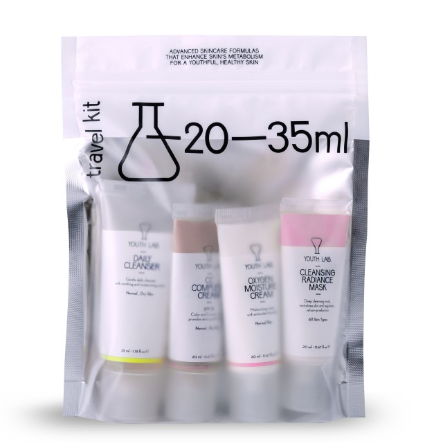 Youth Lab Travel Kit Normal Skin Daily Cleanser for Normal-Dry Skin 35ml + Cleansing Radiance mask for All Skin Types 20ml + CC Complete Cream SPF30 for Normal-Dry Skin 20ml + Oxygen Moisture Cream for Normal Skin 20ml