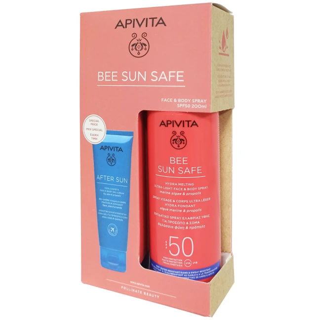 Apivita Set Bee Sun Safe Hydra Melting UltraLight Face & Body Spray SPF50 200ml + After Sun