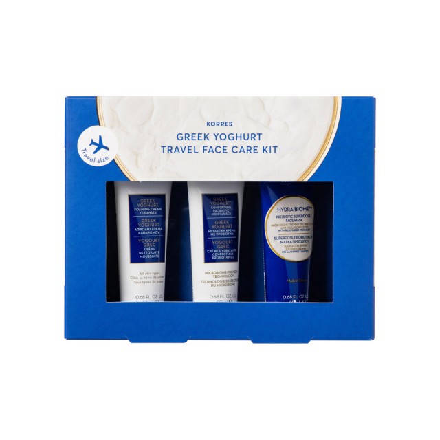 Korres Greek Yoghurt Travel Face Care Kit Αφρώδης Κρέμα Καθαρισμού 20 ml & Ενυδατική Κρέμα με Προβιοτικά 20 ml & Hydra-Biome Face Mask 20 ml, 3 x 20ml