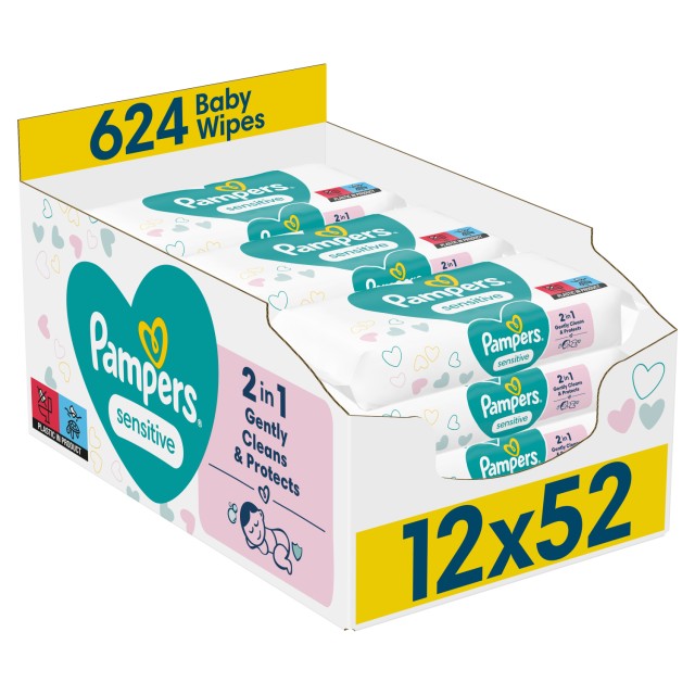 Pampers Sensitive Wipes Μωρομάντηλα για το ευαίσθητο δερματάκι του μωρού 12 x 52 τεμ