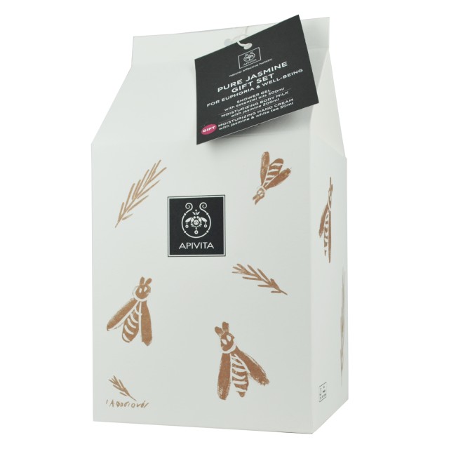 Apivita Pure Jasmine Gift Set: Αφρόλουτρο με Αιθέρια Έλαια 300ml, Ενυδατικό Γαλάκτωμα Σώματος 200ml & ΔΩΡΟ Ενυδατική Κρέμα Χεριών 50ml
