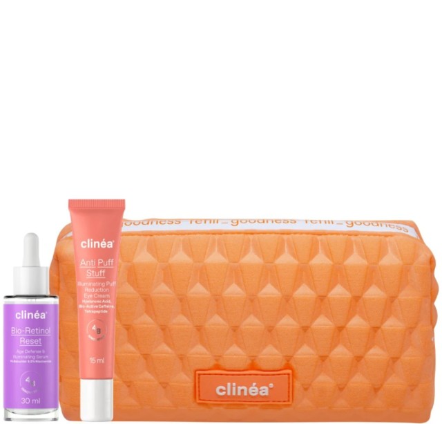 Clinea Limited Edition Gift Set Anti-Age Essentials Bio-Retinol Reset Ορός Προσώπου 30ml Anti Puff Stuff Κρέμα Ματιών 15ml & Δώρο Νεσεσέρ