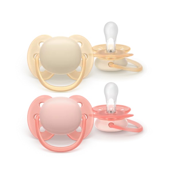 Avent Philips Ultra Soft SCF091/38 Ορθοδοντική Πιπίλα Σιλικόνης Κίτρινο/Ροζ 0-6m 2τμχ