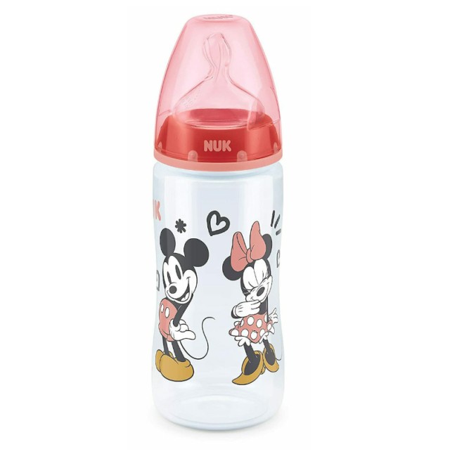 Nuk First Choice+ Μπιμπερό Mickey & Minnie Με Θηλή Σιλικόνης M Κόκκινο 6-18m 300ml 1τμχ