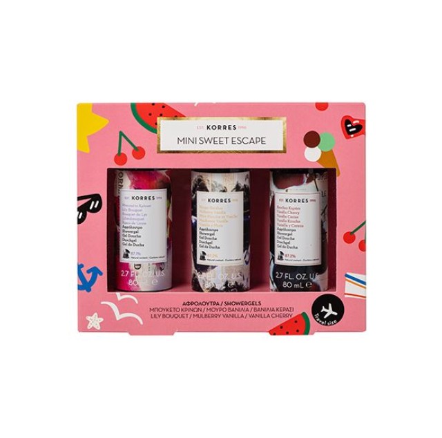 Korres Set Mini Sweet Escape Αφρόλουτρο Μπουκέτο Κρίνων 80ml + Αφρόλουτρο Μαύρο Βανίλια 80ml + Αφρόλουτρο Βανίλια Κεράσι 80ml