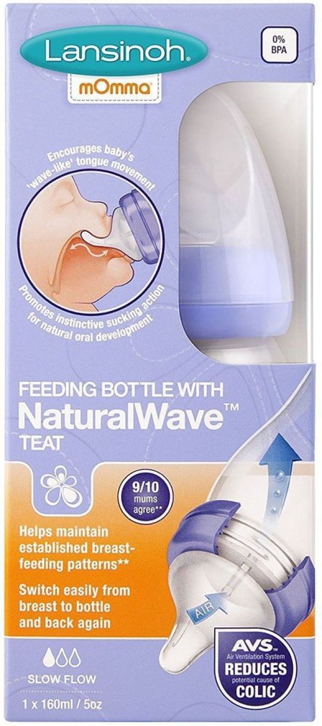 Lansinoh Feeding Bottle with NaturalWave Teat Small Flow 160ml