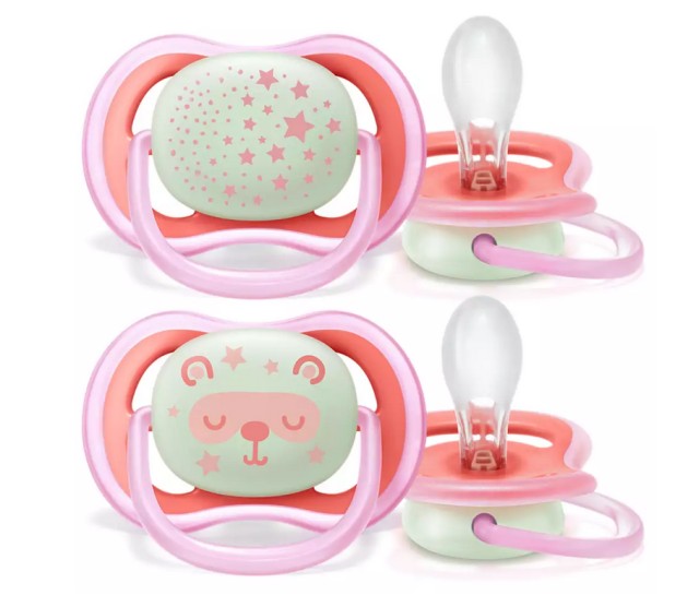 Avent Ultra Air Night 6-18m SCF376/22 Νυχτερινή Ορθοδοντική Πιπίλα Σιλικόνης Ρόζ 2τμχ