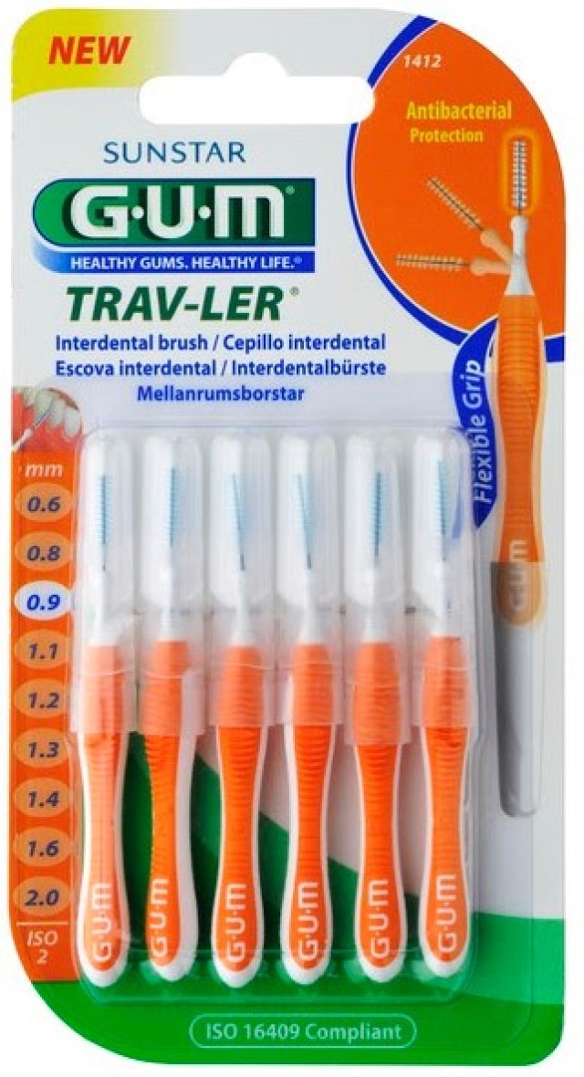 Gum 1412 Μεσοδόντια Trav-Ler Interdental Brush 0,9mm 6τμχ με -25%