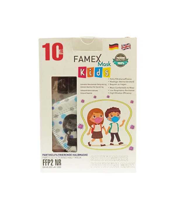 Famex Mask Kids Παιδικές Μάσκες Προστασίας Γαλάζιο-Μπλέ Πουά FFP2 NR 10τμχ