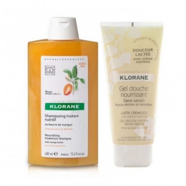 Klorane Shampooing au Beurre de Mangue 400ml + ΔΩΡΟ Αφρόλουτρο Gel Douche Nourrissant  200ml