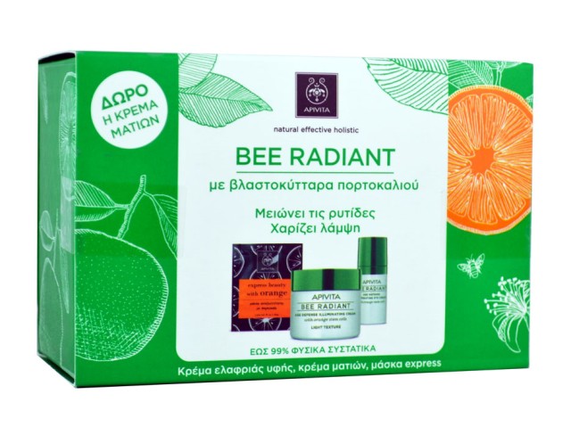 Apivita Bee Radiant Κρέμα Ελαφριάς Υφής 50ml + Δώρο Κρέμα Ματιών 15ml + Μάσκα Express 2.8ml