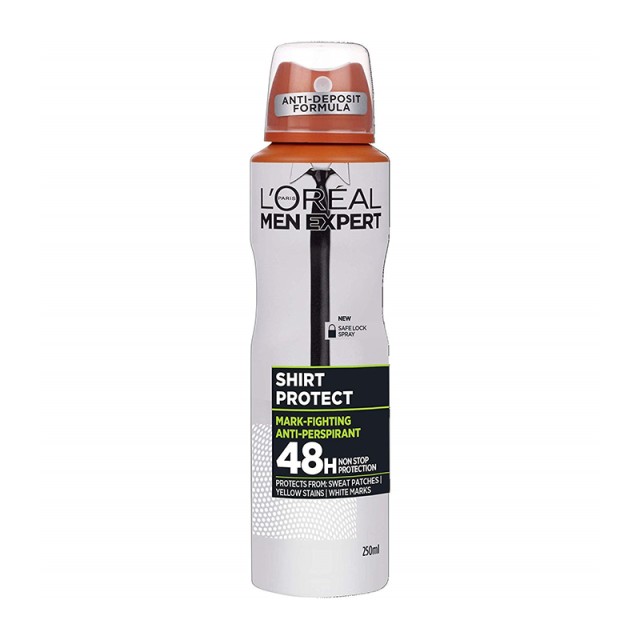 L' Oreal Paris Men Expert Shirt Protect Spray, 48ωρη ολική προστασία ενάντια στον ιδρώτα, τους λευκούς & κίτρινους λεκέδες 150ml