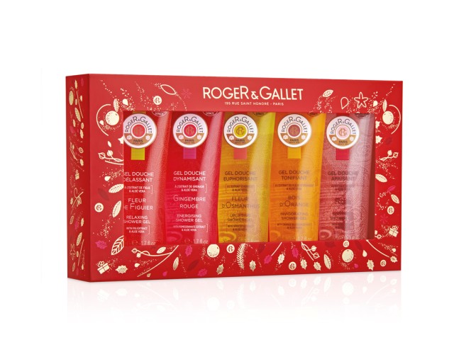 Roger & Gallet Collection Gels Douche Parfumes Fleur de Figuier Gel Douche Delassant 50ml + Gingembre Rouge Gel Douche Dynamisant 50ml + Fleur d'Osmanthus Gel Douche Euphorisant 50ml + Bois d'Orange Gel Douche Tonifiant 50ml + Rose Gel Douche Apaisant 50m