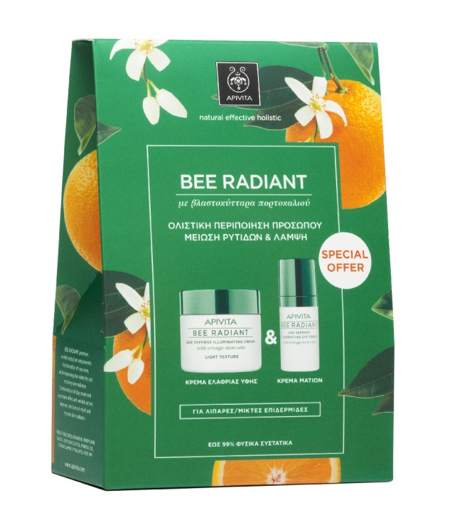 Apivita Set Bee Radiant Age Defense Illuminating Cream Ελαφριάς Υφής για Λιπαρές & Μικτές Επιδερμίδες 50ml + Bee Radiant Age Defense Illuminating Eye Cream για Λιπαρές & Μικτές Επιδερμίδες 15ml