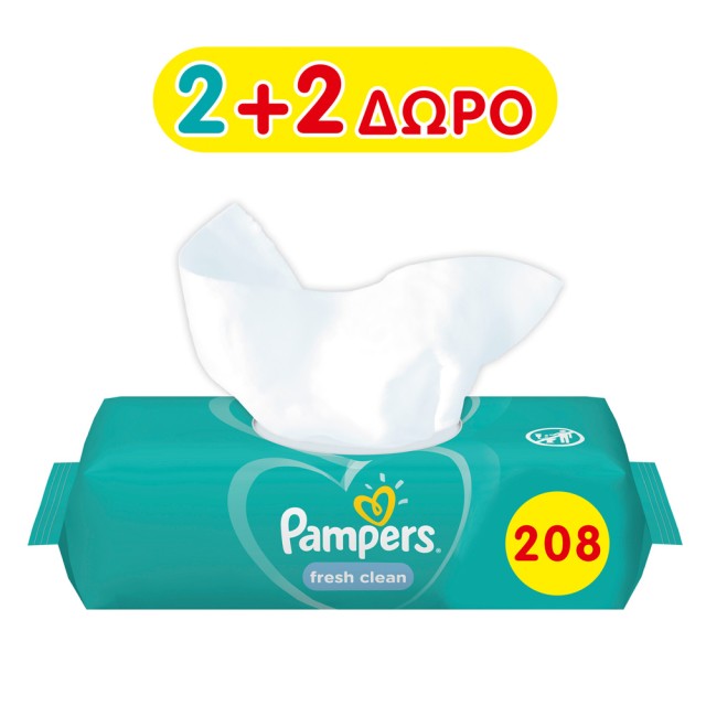 Pampers Fresh Clean Μωρομάντηλα 52τμχ 2+2 Δώρο