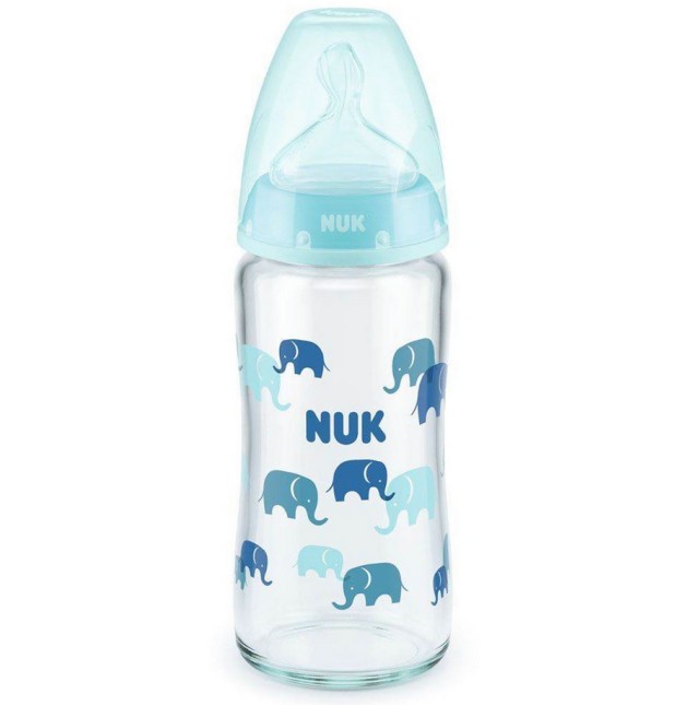 Nuk First Choice+ Γυάλινο Μπιμπερό με Θηλή Σιλικόνης M Σιέλ 0-6m 240ml 1τμχ