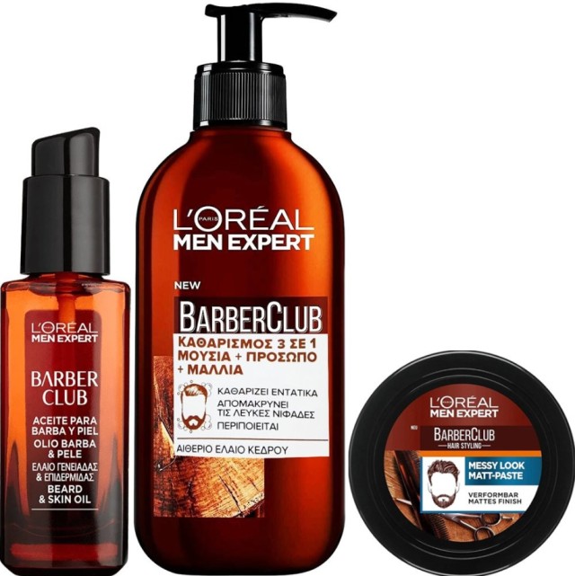 L'Oreal Paris Men Expert Set BarberClub Beard, Face & Hair Wash 200ml & Beard & Skin Oil 30ml & Matte Molding Clay 75ml