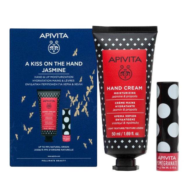 Apivita Set A Kiss On The Hand Jasmine Hand Cream Moisturizing Ενυδατική Κρέμα Χεριών με Γιασεμί & Πρόπολη 50ml + Lipcare Pomegranate με Ρόδι 4,4gr