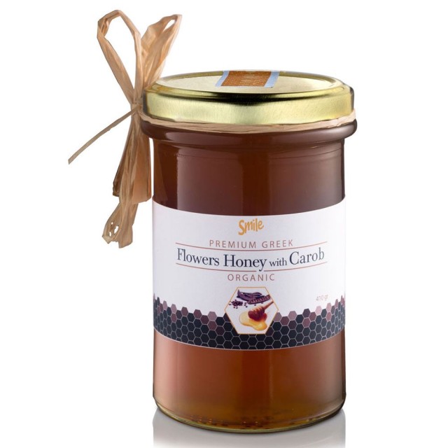 Am Health Smile Flowers Honey With Carob Βιολογικό Μέλι Ανθέων με Χαρούπι 410gr