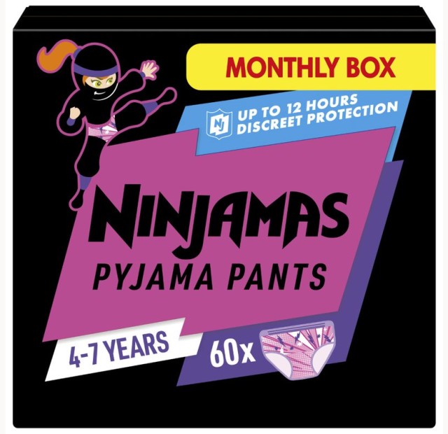 Pampers Ninjamas Girl Pyjama Pants Monthly Pack 4-7years Πάνες Βρακάκι για τη Νύχτα (17-30kg) 60τμχ