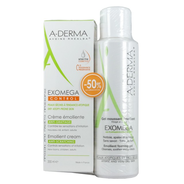 Aderma Exomega Control creme emolliente 200ml + Exomega Gel moussant emollient 500ml