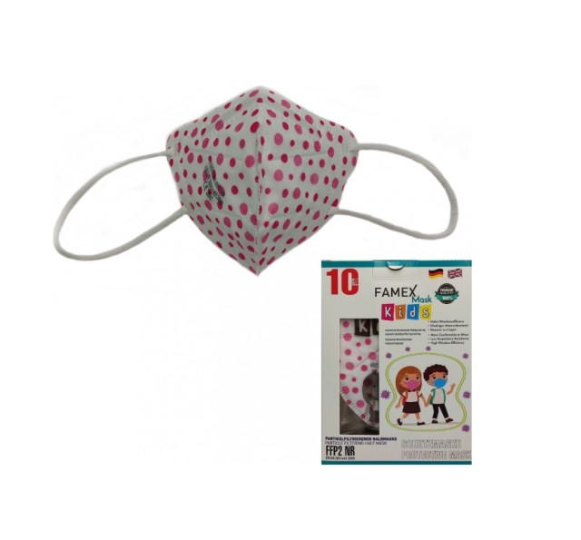 Famex Mask Kids Παιδικές Μάσκες Προστασίας Ροζ Πουά FFP2 NR 10τμχ